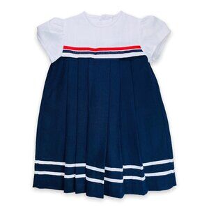 Vintage Peaches 'n Cream Girl Red White Blue USA Puff Sleeve Pleated Dress 5 - 6